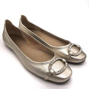 Talbots Champagne Leather Rhinestone Ballet Flat SZ 7AA